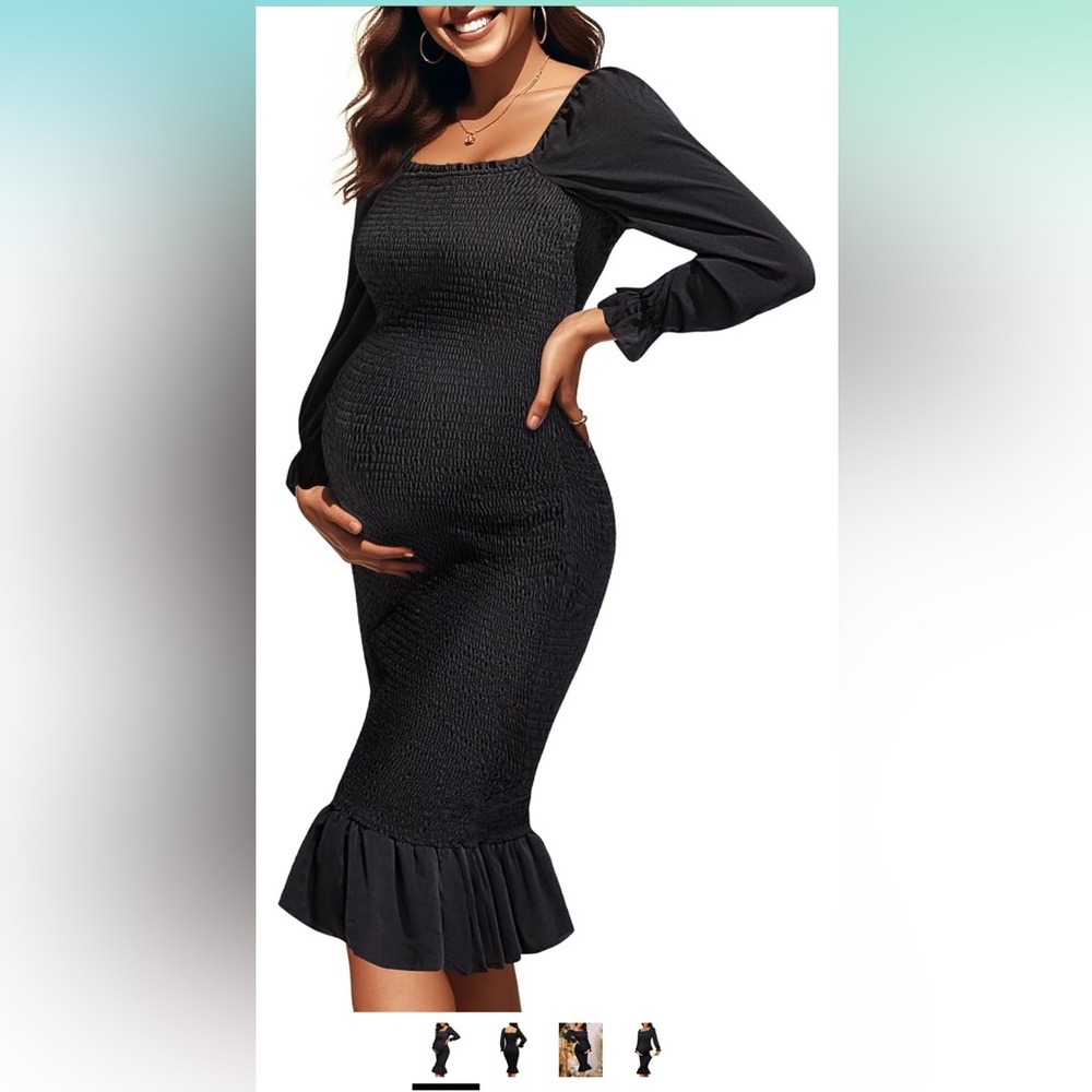 Maternity Dresses Floral Smocked Bodycon Mermaid Midi Dress